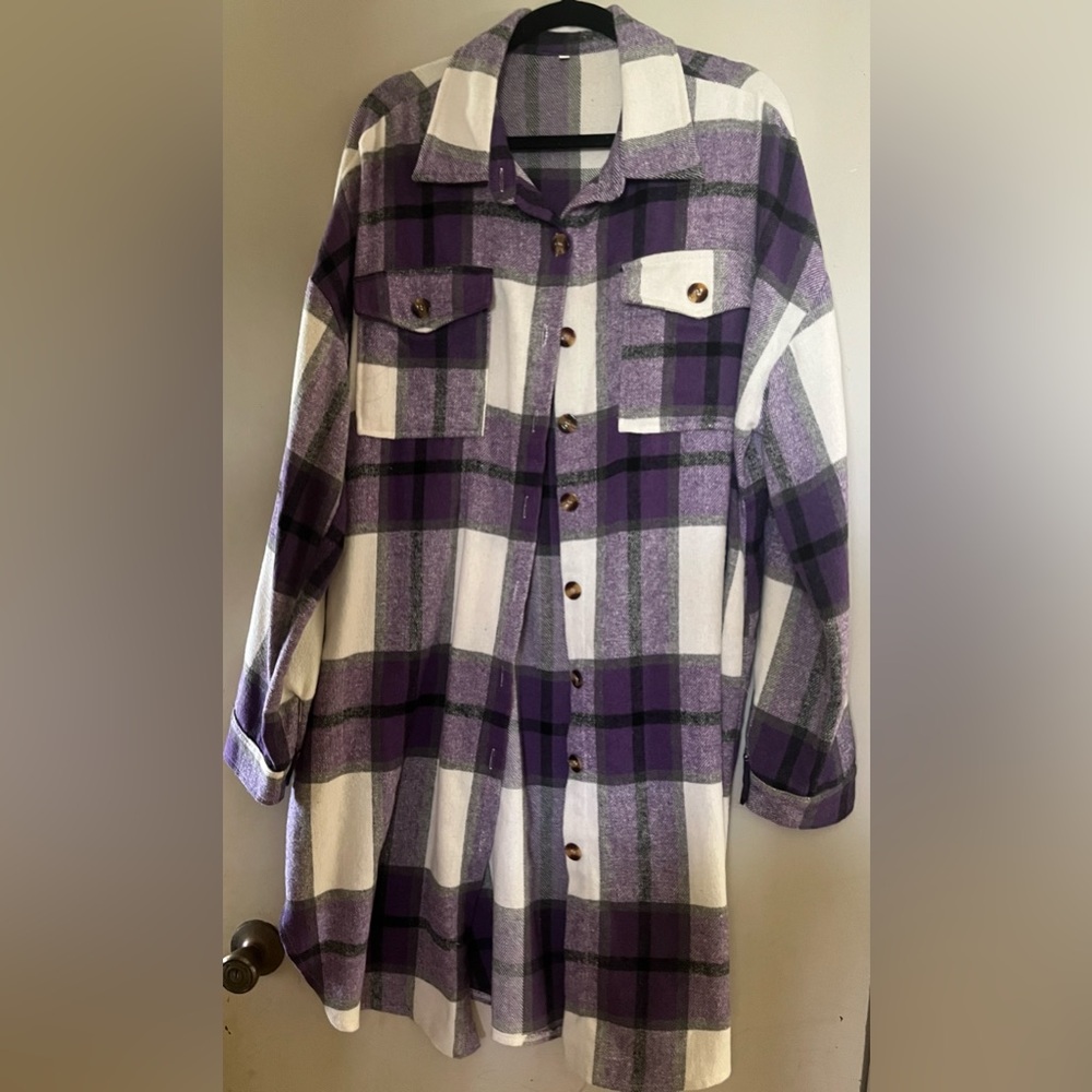 Stylish Purple and White Plaid Women's Utility Jacket